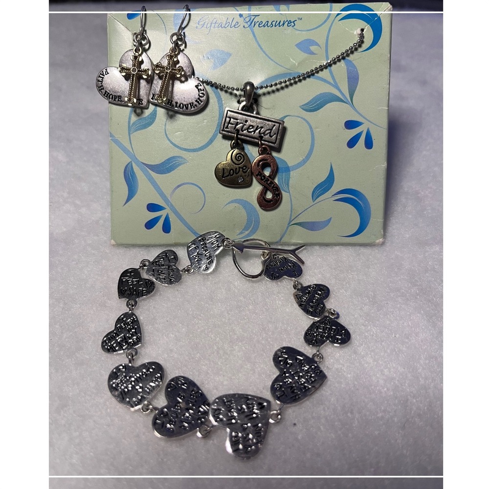 Giftable Treasures Jewelry Set Women OS Silver Faith Friend Heart Excellent - Picture 7 of 7